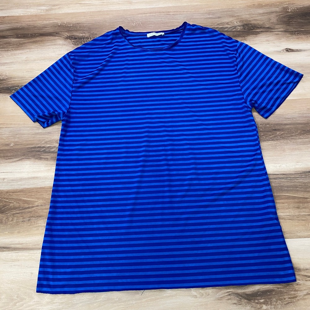 Zara Trafaluc T-Shirt Size M Striped Short Sleeve Polyester Blend Blue 2017